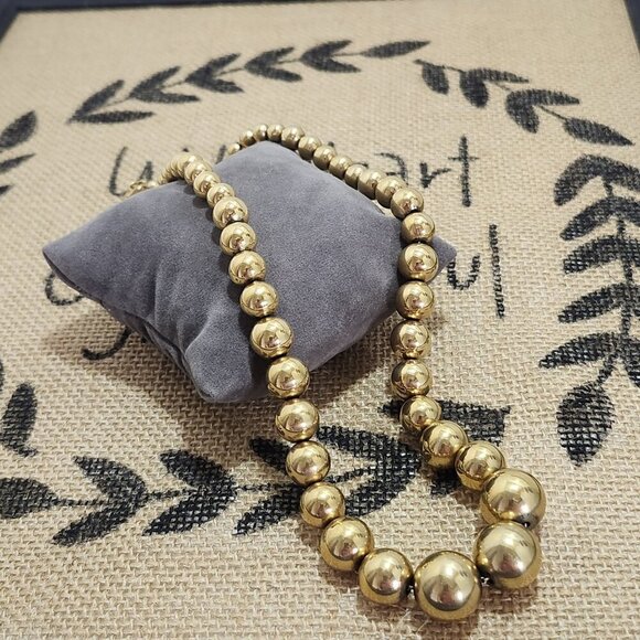 Vintage Monet Bead Necklace Graduated Gold Tone Round 20"